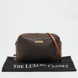 Michael Kors Brown Signature Coated Canvas and Leather Jet Set Crossbody Bag