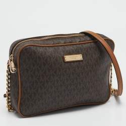 Michael Kors Brown Signature Coated Canvas and Leather Jet Set Crossbody Bag