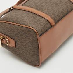 Michael Kors Brown Signature Coated Canvas and Leather Jet Set Travel Duffel bag