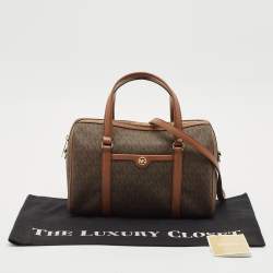 Michael Kors Brown Signature Coated Canvas and Leather Jet Set Travel Duffel bag