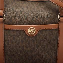 Michael Kors Brown Signature Coated Canvas and Leather Jet Set Travel Duffel bag
