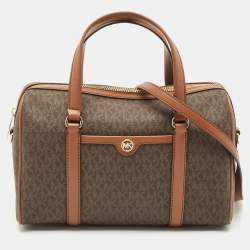 Michael Kors Brown Signature Coated Canvas and Leather Jet Set Travel Duffel bag