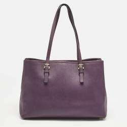 Pre Owned Michael Kors Purple Leather Medium Jet Set Tote