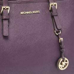 Pre Owned Michael Kors Purple Leather Medium Jet Set Tote