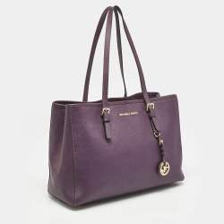 Pre Owned Michael Kors Purple Leather Medium Jet Set Tote