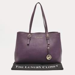 Pre Owned Michael Kors Purple Leather Medium Jet Set Tote