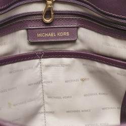 Pre Owned Michael Kors Purple Leather Medium Jet Set Tote