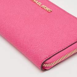 Michael Kors Fuchsia Leather Jet Set Zip Around Wallet