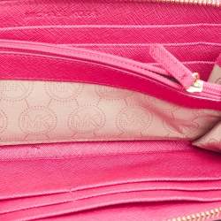 Michael Kors Fuchsia Leather Jet Set Zip Around Wallet