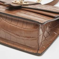 Michael Kors Brown Croc Embossed Leather Small Greenwich Crossbody Bag
