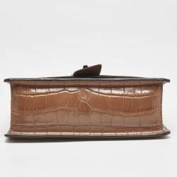 Michael Kors Brown Croc Embossed Leather Small Greenwich Crossbody Bag