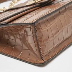 Michael Kors Brown Croc Embossed Leather Small Greenwich Crossbody Bag
