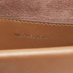 Michael Kors Brown Croc Embossed Leather Small Greenwich Crossbody Bag