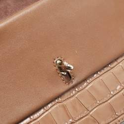 Michael Kors Brown Croc Embossed Leather Small Greenwich Crossbody Bag