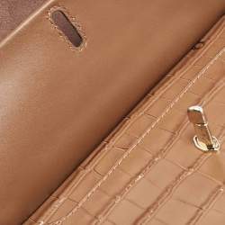 Michael Kors Brown Croc Embossed Leather Small Greenwich Crossbody Bag