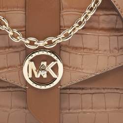 Michael Kors Brown Croc Embossed Leather Small Greenwich Crossbody Bag