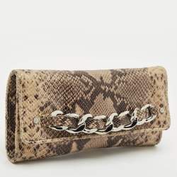 Michael Kors Beige/Black Python Embossed Leather Chain Detail Clutch