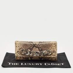 Michael Kors Beige/Black Python Embossed Leather Chain Detail Clutch