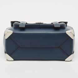 Michael Kors Navy Blue Signature Coated Canvas Medium Manhattan Top Handle Bag