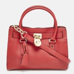 Michael Kors Red Leather Hamilton North South Tote