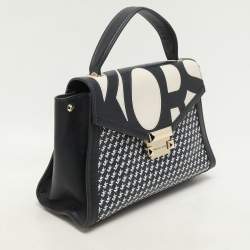 Pre Owned Michael Kors Admiral/Optic Leather Medium Graphic Logo Whitney Top Handle Bag