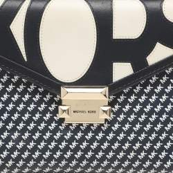 Pre Owned Michael Kors Admiral/Optic Leather Medium Graphic Logo Whitney Top Handle Bag