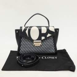 Pre Owned Michael Kors Admiral/Optic Leather Medium Graphic Logo Whitney Top Handle Bag