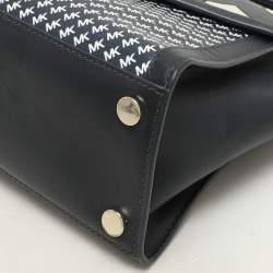 Pre Owned Michael Kors Admiral/Optic Leather Medium Graphic Logo Whitney Top Handle Bag