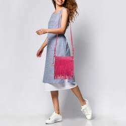 Michael Kors Pink Suede Billy Fringe Messenger Bag