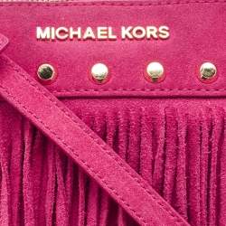 Michael Kors Pink Suede Billy Fringe Messenger Bag