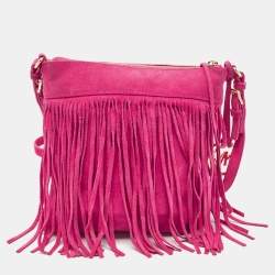 Michael Kors Pink Suede Billy Fringe Messenger Bag