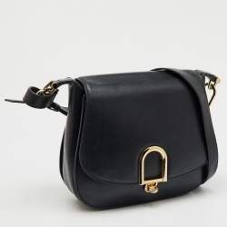 Michael Kors Black Leather Large Delfina Flap Saddle Bag
