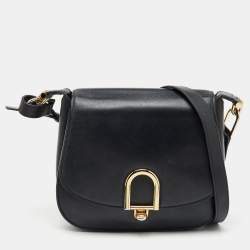 Michael Kors Black Leather Large Delfina Flap Saddle Bag