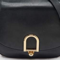 Michael Kors Black Leather Large Delfina Flap Saddle Bag