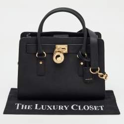 Michael Kors Black Saffiano Leather Medium Hamilton Tote