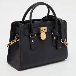 Michael Kors Black Saffiano Leather Medium Hamilton Tote
