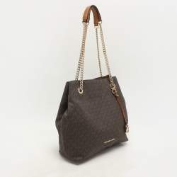 Michael Kors Brown Coated Canvas Jet Set Tote