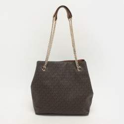 Michael Kors Brown Coated Canvas Jet Set Tote