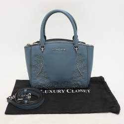 Pre Owned Michael Kors Blue Leather Studded Ellis Satchel