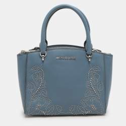 Michael Kors Blue Leather Studded Ellis Satchel