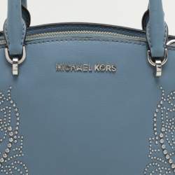 Pre Owned Michael Kors Blue Leather Studded Ellis Satchel