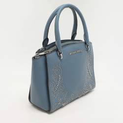 Pre Owned Michael Kors Blue Leather Studded Ellis Satchel