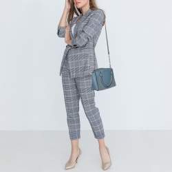 Pre Owned Michael Kors Blue Leather Studded Ellis Satchel