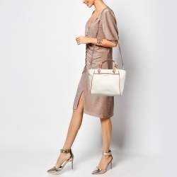 Michael Kors Brown/Off White Canvas and Leather Small Talia Tote