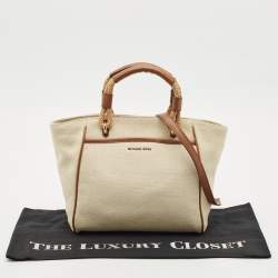 Michael Kors Brown/Off White Canvas and Leather Small Talia Tote