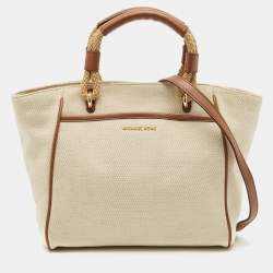 Michael Kors Brown/Off White Canvas and Leather Small Talia Tote