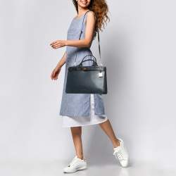 Michael Kors Navy Blue/Black Leather Medium Tatiana Satchel