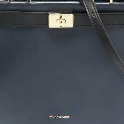Michael Kors Navy Blue/Black Leather Medium Tatiana Satchel