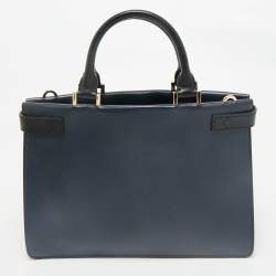 Michael Kors Navy Blue/Black Leather Medium Tatiana Satchel