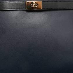 Michael Kors Navy Blue/Black Leather Medium Tatiana Satchel